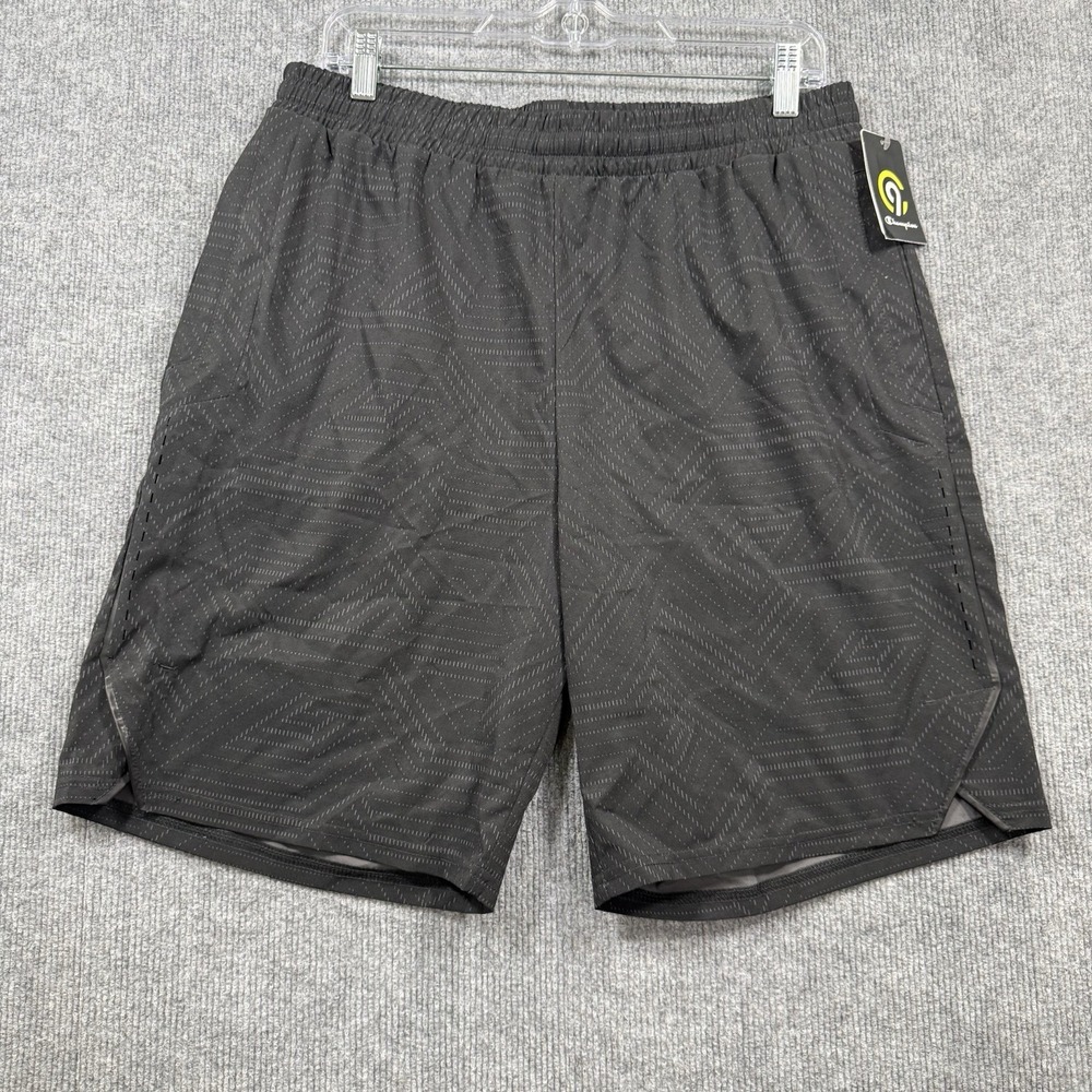 Champion Mens Athletic Shorts Black Geometric Performance Gym Running Size L NWT